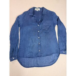 C&S by Cloth & Stone Linen Button Down Shirt Small Blue High-Low Anthropologie